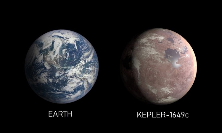 Ziemia i Kepler-1649c - na podstawie oszacowań naukowców. Fotografia: curiosmos.com.