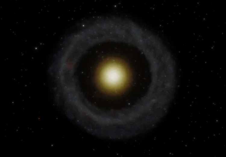 Obiekt Hoaga to galaktyka pierścieniowa, z charakterystycznym jasnym jądrem będącym skupiskiem gwiazd, o rozmiarze wynoszącym 17 lat świetlnych. Fotografia: nocookie.net.