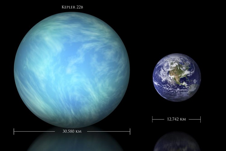 Planeta pozasłoneczna Kepler-22b, znajdująca się 620 lat świetlnych od Ziemi (porównanie wielkości). / Fot.: www.reddit.com.