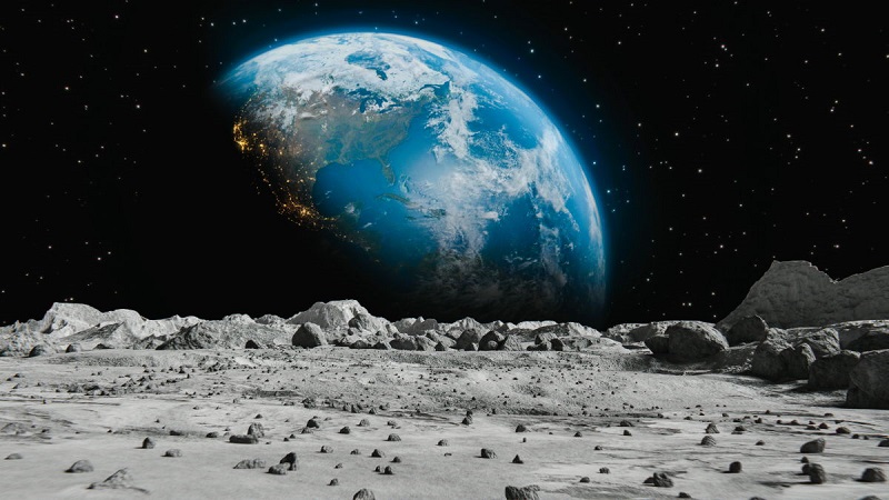 Widok na Ziemię z powierzchni Srebrnego Globu (wizualizacja). / Fot.: gzn.jp.