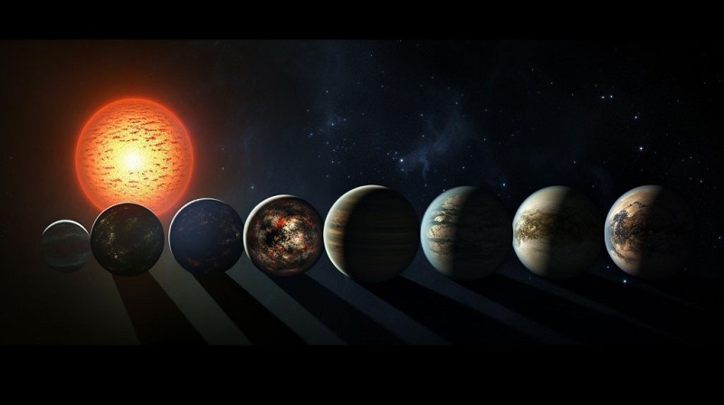 System Kepler-385 składający się z 7 planet. Układ oddalony jest od Ziemi o 4672 lata świetlne (wizja artystyczna). / Fot.: ts2.space.